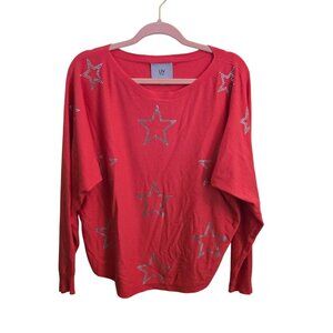 LIV Milano Dolman Sleeve Rhinestone Star Sweater Tomato Size L